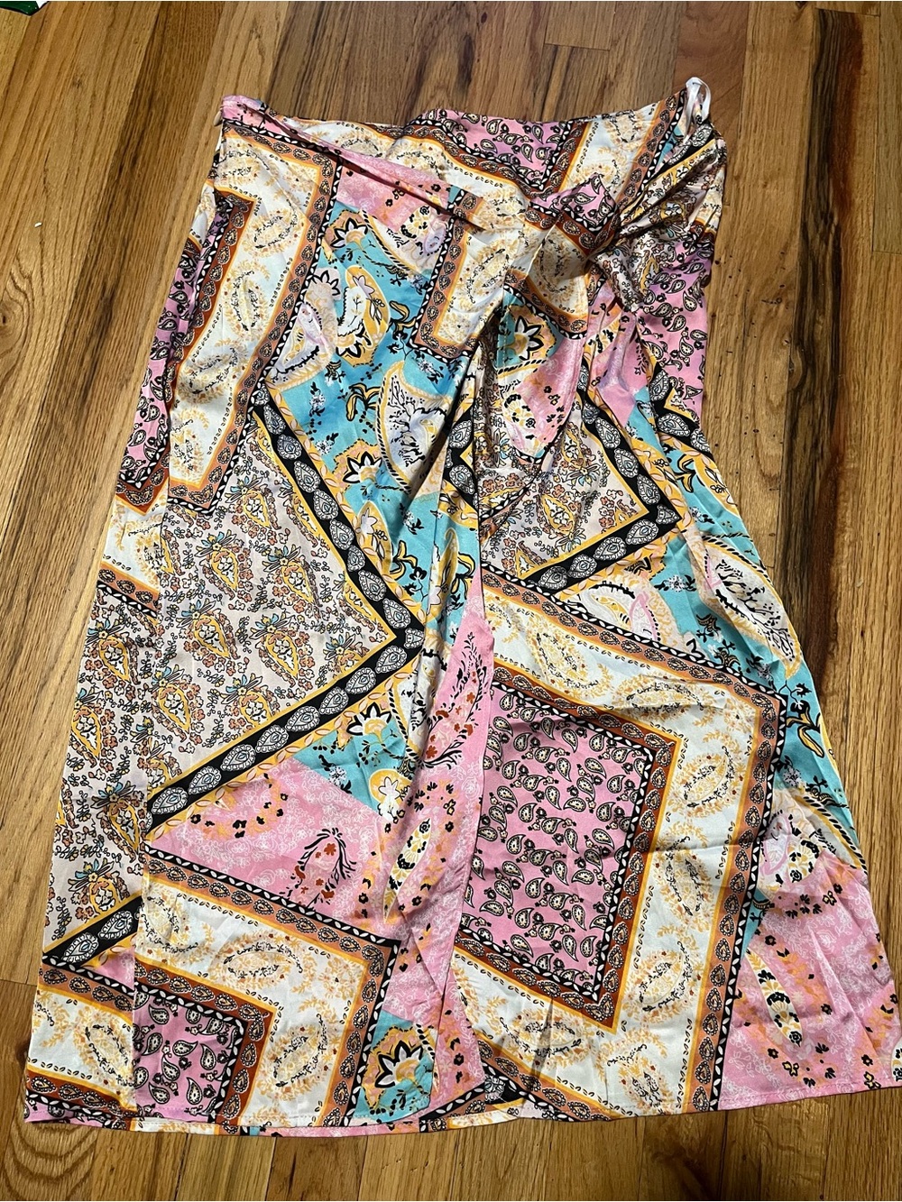 Zaful Patchwork Paisley Wrap Midi Skirt Size 8 NWT Side Zipper Boho - Picture 7 of 7